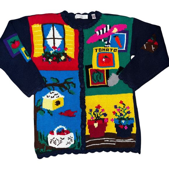Vintage Karen Scott Country Hand Knit Garden Cardigan...